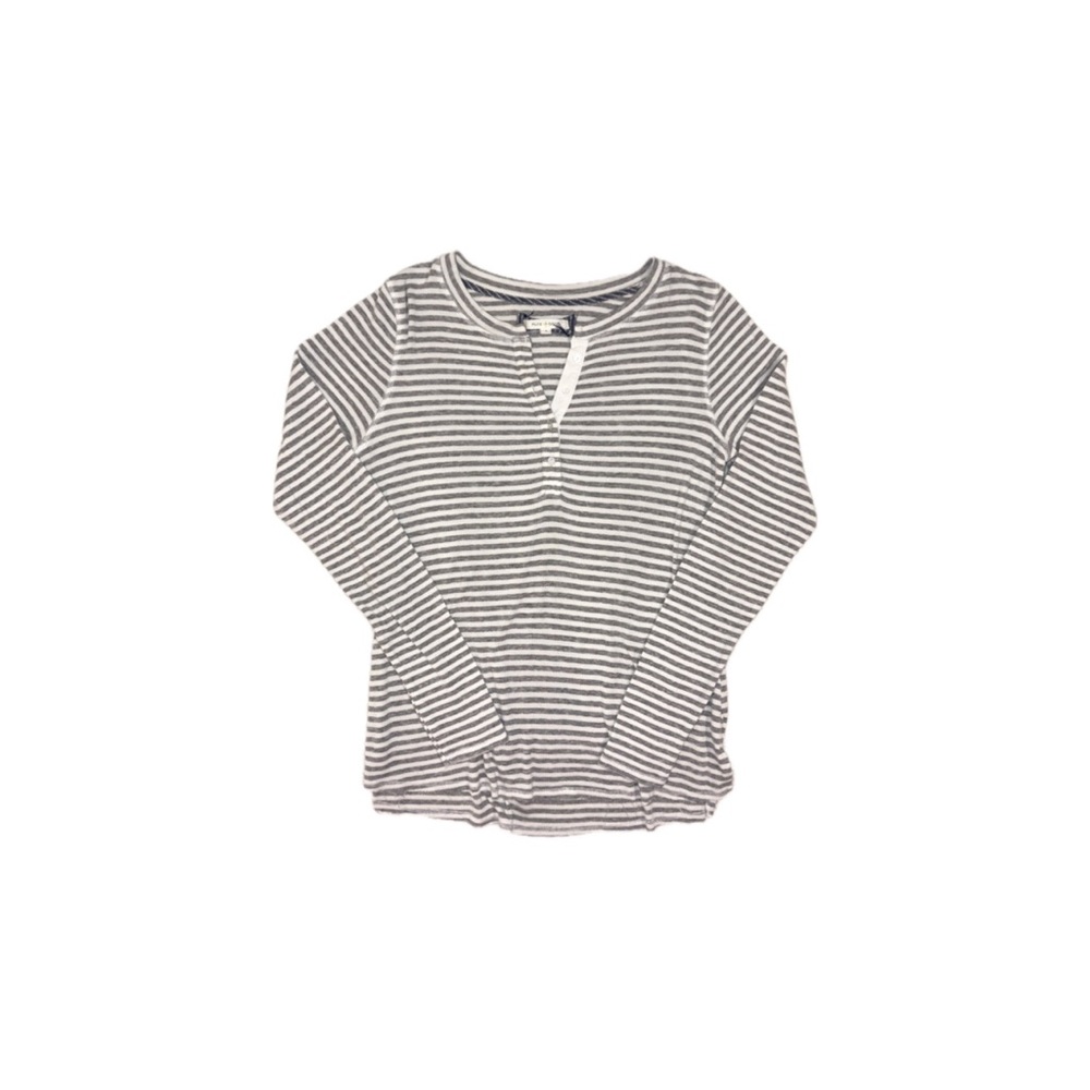 Pure + Good Anthropologie Gray & White Striped Long Sleeve Henley - Size Small